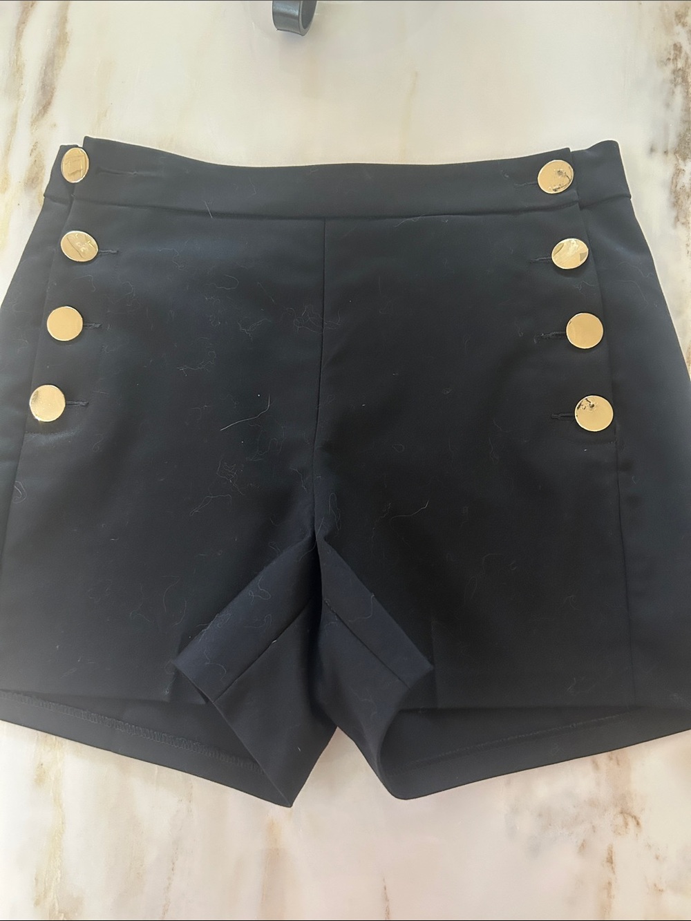 Express Black High-Waist Shorts with Gold Buttons